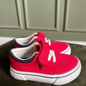 Polo Ralph Lauren Toddler Red Canvas Sneakers Navy Trim Size 5